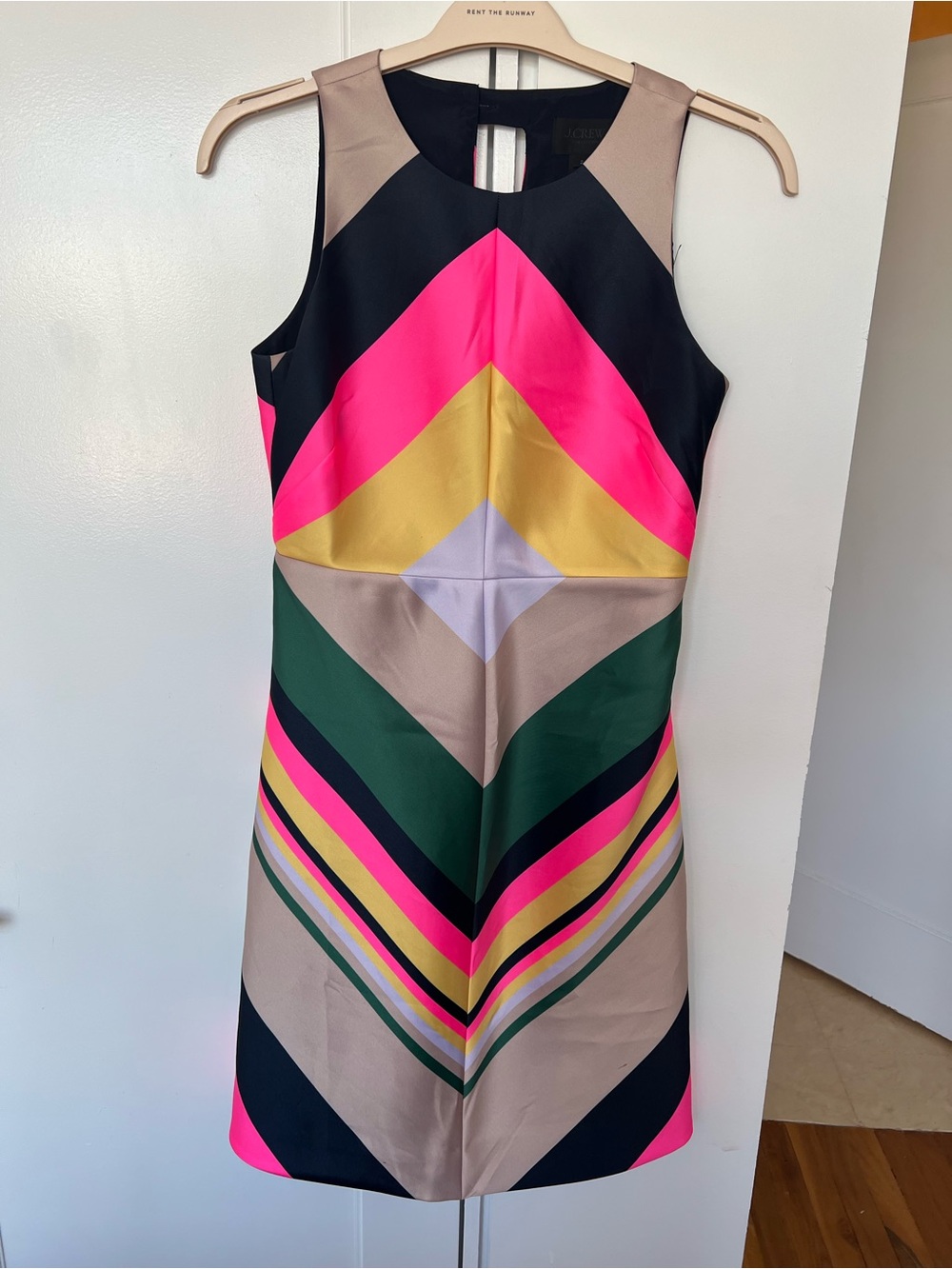 J. Crew Sleeveless Chevron Shift Dress in Hot Pink, Green & Gold